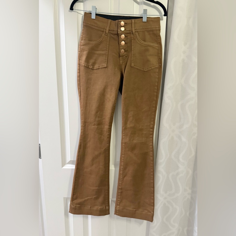 Elegant Tan Flare Pants with Button Accents